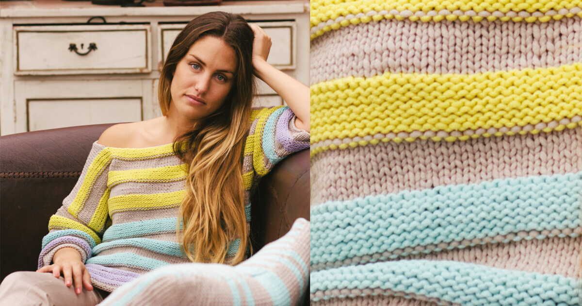 La tendance du pull tricoté à rayures en relief qui fait sensation