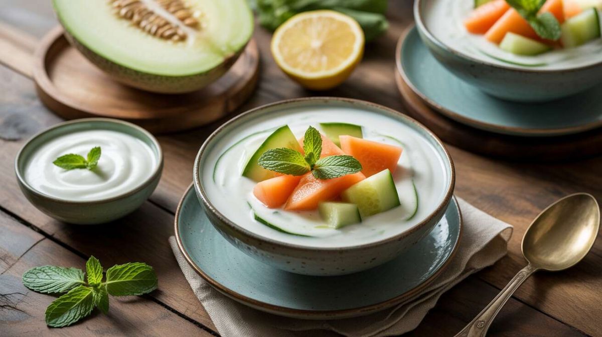 Découvrez la soupe froide de melon et concombre à la menthe, parfaite pour l'été