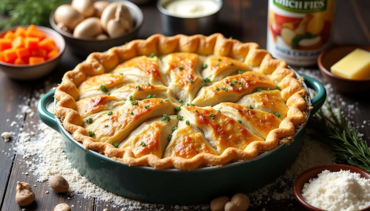 Démarrez votre cuisine avec une savoureuse tourte au poulet et champignons