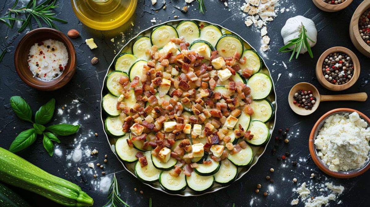 Découvrez le crumble aux trois courgettes, chèvre et lardons pour un repas savoureux